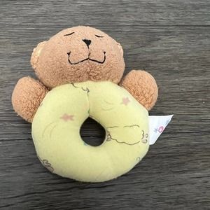 Kids II Brown Teddy Bear Plush Rattle with Yellow Sheep Pattern Ring‎